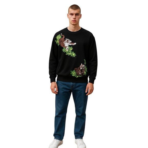 Vintage Embroidered Tiger Sweatshirt Black Pullover Crewneck XXL (Fits M/L) - Picture 7 of 7